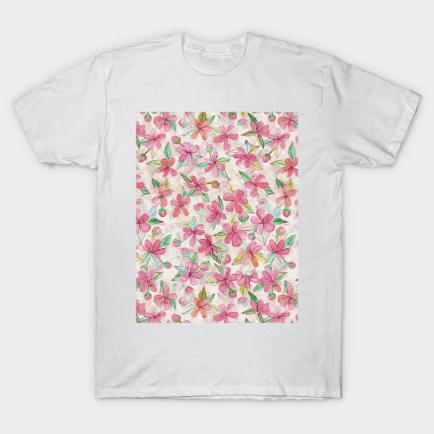 Pink Painted Blossom Pattern T-Shirt by micklyn